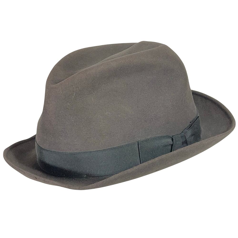 Vintage Dobbs Fifth Avenue Fedora Hat Men Fur Felt Brown Ribbon Dress Cap 7 1/8